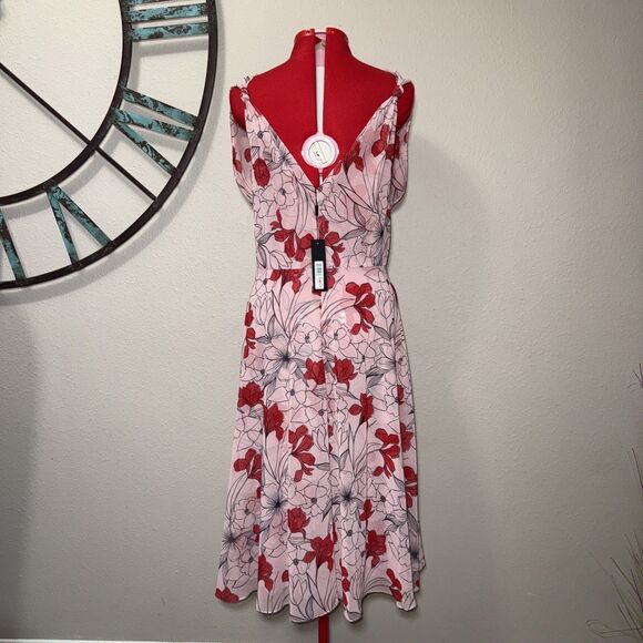 Donna Karan New York Dress 12 NWT $350 Sleeveless Pink Floral Lined Midi - Picture 3 of 8